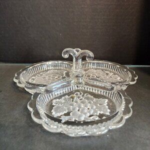 Crystal Etched Embossed Grape Motif Condiment Caddy